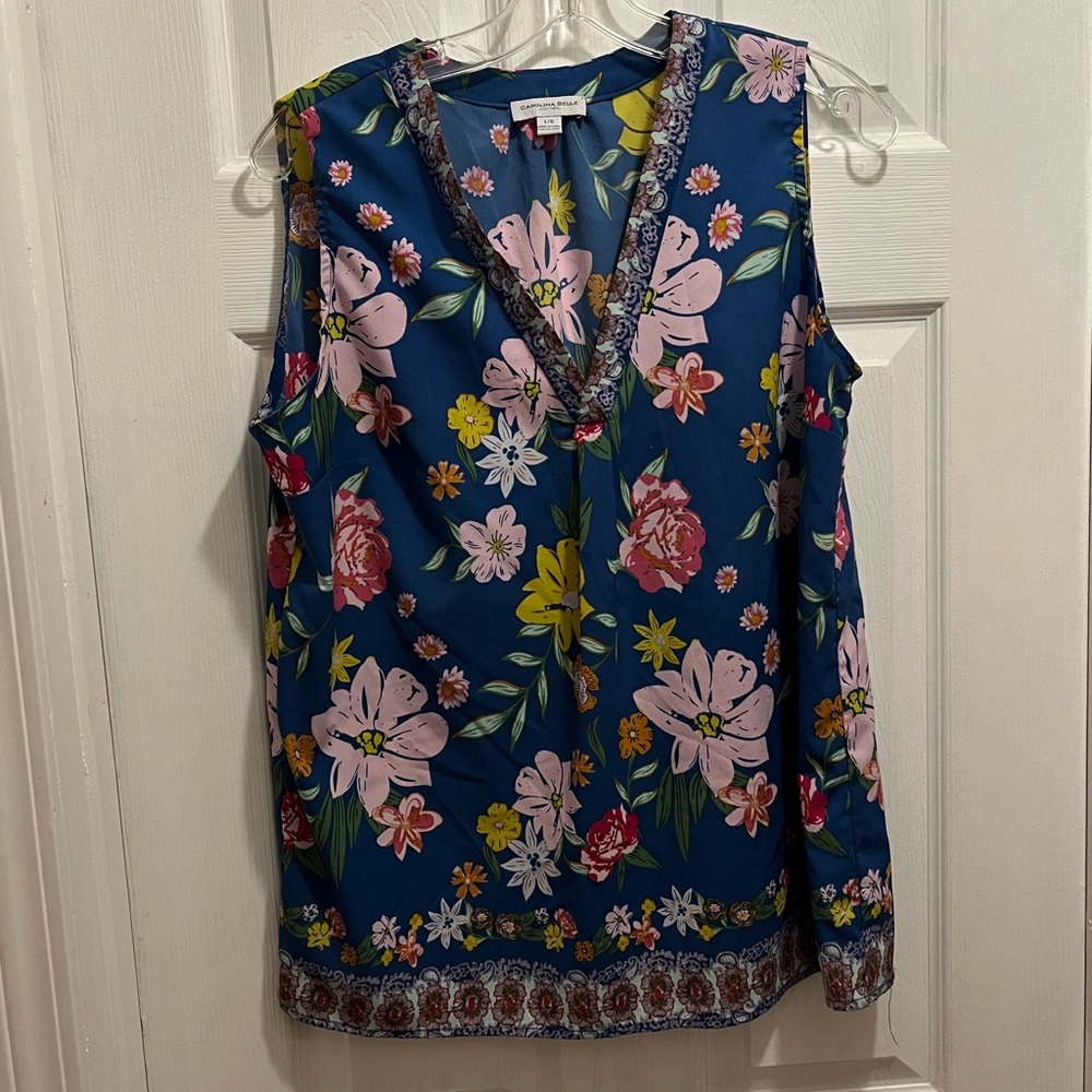 Blue floral Carolina Belle v neck shirt